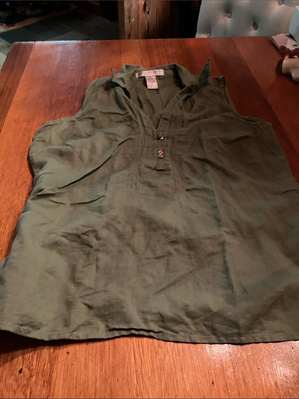 Geoffrey Beene Olive Green Linen-Cotton Top